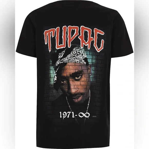 Shirts Tops Toddler Boys Black Tupac Graphic Print Crew Neck